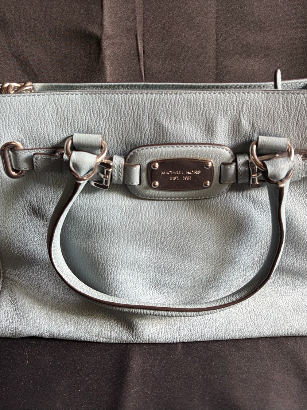 Michael Kors Pale Blue Leather Tote with Gold Accents